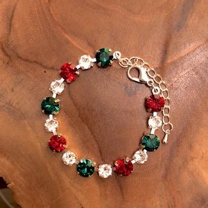 Red Siam + Emerald Green Silver Christmas Crystal Tennis Bracelet